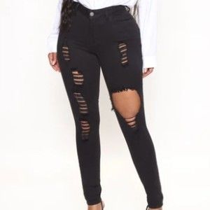 Fashion Nova Skinny Stretchy Black Distressed Jeans size 3